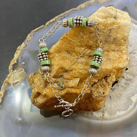 Carolyn Pollack Sterling Green Turquoise Disc Bead Decorated Link Bracelet - Picture 3 of 10